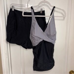 Black and White Striped Women's Bikini Set